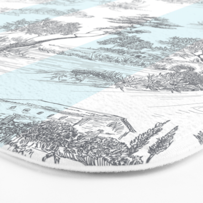 Toile de Jouy Vintage French Pastoral Blue & White Stripe Bath Mat Gallery Image 3