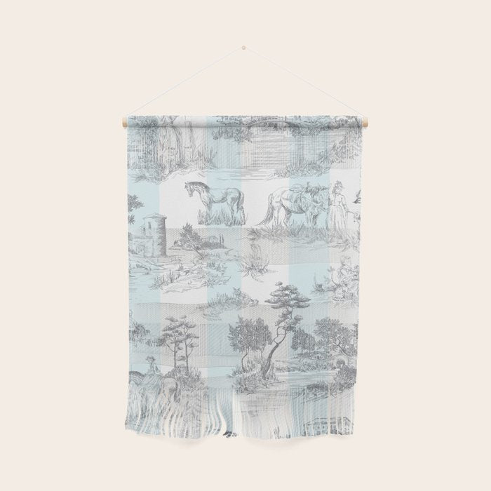Toile de Jouy Vintage French Pastoral Blue & White Stripe Wall Hanging Gallery Image 1