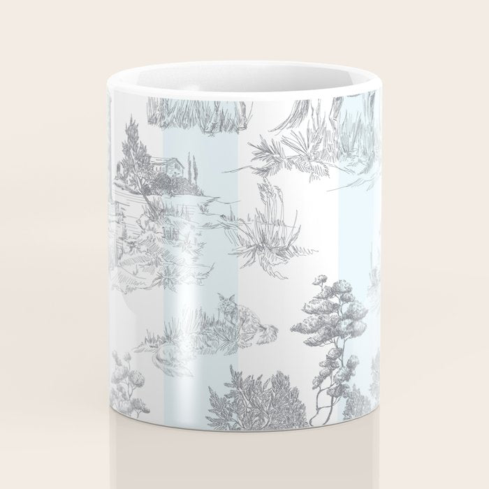 Toile de Jouy Vintage French Pastoral Blue & White Stripe Coffee Mug Gallery Image 4