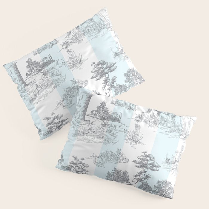Toile de Jouy Vintage French Pastoral Blue & White Stripe Pillow Sham Gallery Image 3