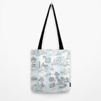 Toile de Jouy Vintage French Pastoral Blue & White Stripe Tote Bag Gallery Image 2