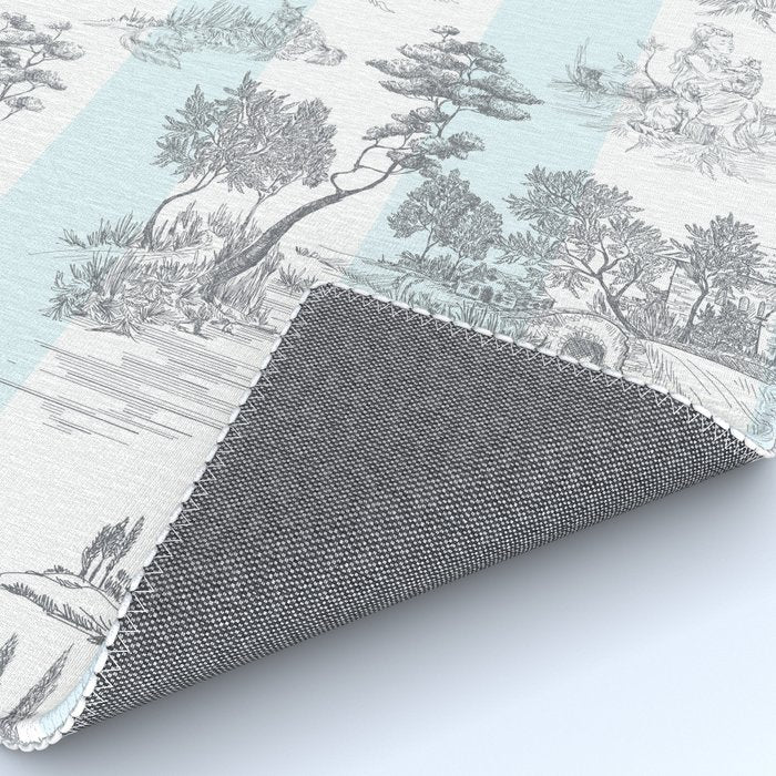 Toile de Jouy Vintage French Pastoral Blue & White Stripe Rug Gallery Image 4