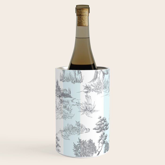 Toile de Jouy Vintage French Pastoral Blue & White Stripe Wine Chiller Gallery Image 1