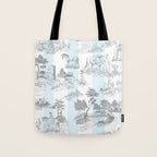 Toile de Jouy Vintage French Pastoral Blue & White Stripe Tote Bag Gallery Image 1