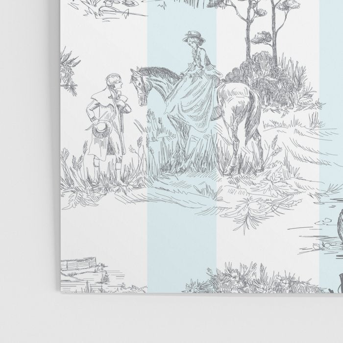 Toile de Jouy Vintage French Pastoral Blue & White Stripe Poster Gallery Image 3