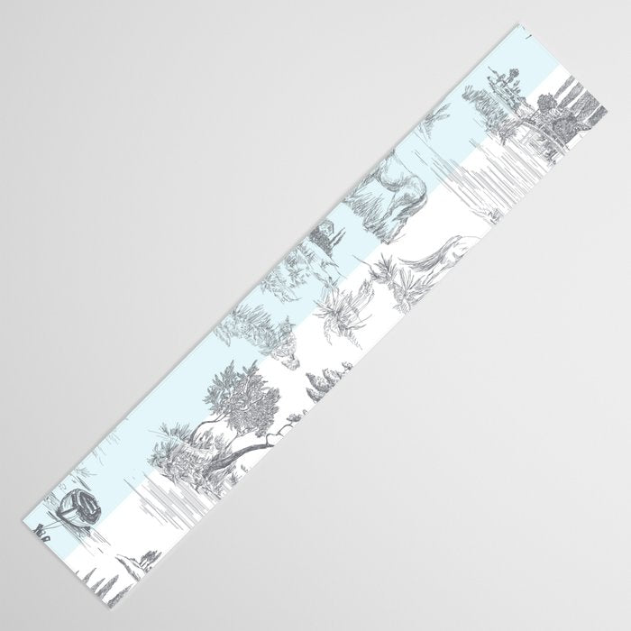 Toile de Jouy Vintage French Pastoral Blue & White Stripe Table Runner Gallery Image 3