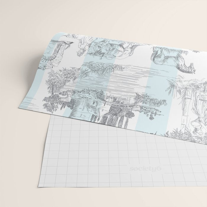 Toile de Jouy Vintage French Pastoral Blue & White Stripe Wrapping Paper Gallery Image 2