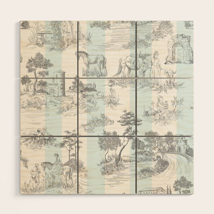 Toile de Jouy Vintage French Pastoral Blue & White Stripe Wood Wall Art Gallery Image 1