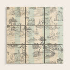 Toile de Jouy Vintage French Pastoral Blue & White Stripe Wood Wall Art Gallery Image 1