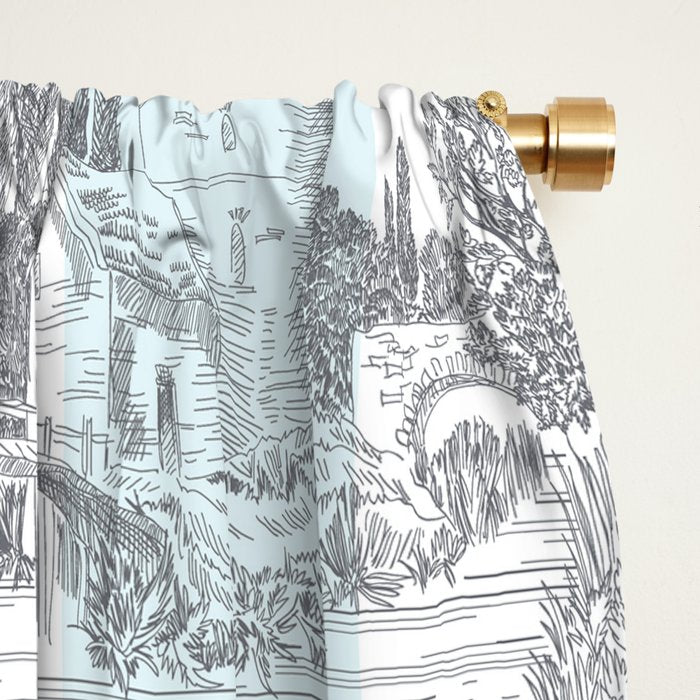 Toile de Jouy Vintage French Pastoral Blue & White Stripe Window Curtain Gallery Image 2