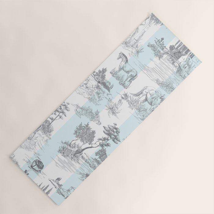 Toile de Jouy Vintage French Pastoral Blue & White Stripe Yoga Mat Gallery Image 1