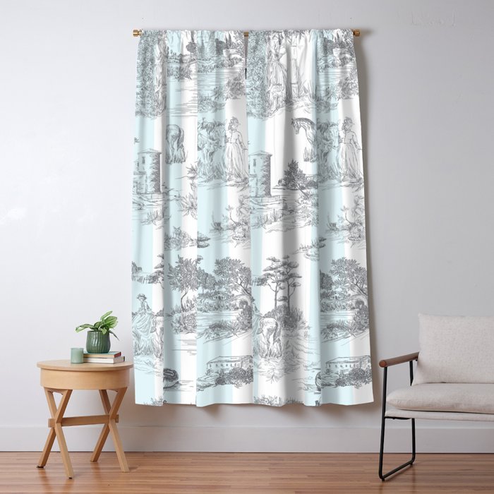 Toile de Jouy Vintage French Pastoral Blue & White Stripe Window Curtain Gallery Image 5
