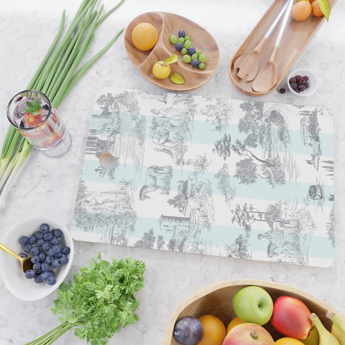 Toile de Jouy Vintage French Pastoral Blue & White Stripe Cutting Board Gallery Image 2