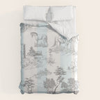 Toile de Jouy Vintage French Pastoral Blue & White Stripe Duvet Cover Gallery Image 6