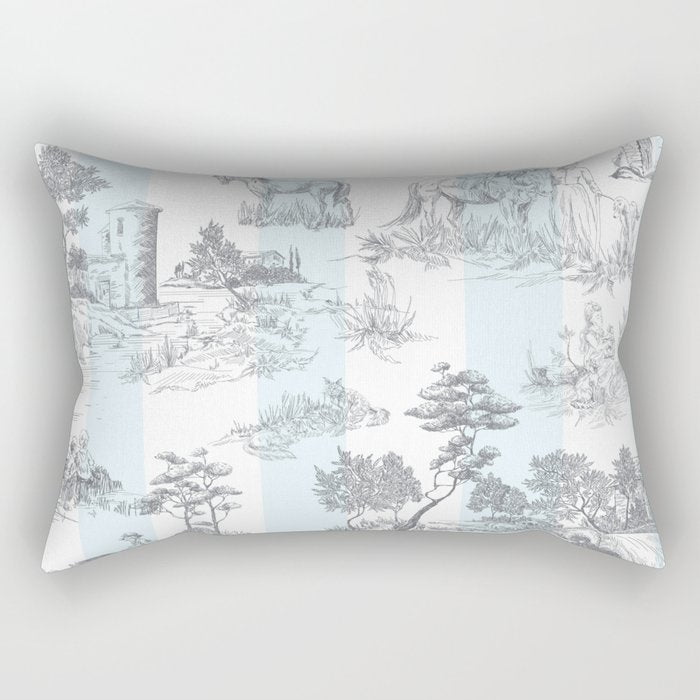 Toile de Jouy Vintage French Pastoral Blue & White Stripe Rectangular Pillow Gallery Image 2