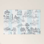 Toile de Jouy Vintage French Pastoral Blue & White Stripe Welcome Mat Gallery Image 1