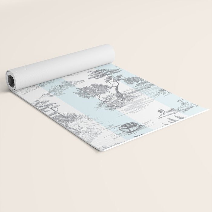 Toile de Jouy Vintage French Pastoral Blue & White Stripe Yoga Mat Gallery Image 2