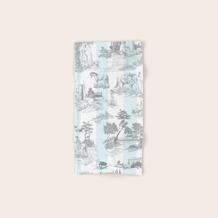 Toile de Jouy Vintage French Pastoral Blue & White Stripe Towels Gallery Image 1