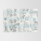 Toile de Jouy Vintage French Pastoral Blue & White Stripe Rug Gallery Image 2