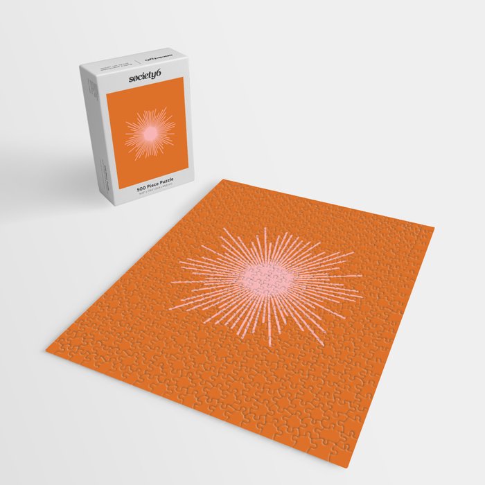 Sunburst - Minimalist Mid Century Modern Sun in Pink and Orange Jigsaw Puzzle Gallery Image 2