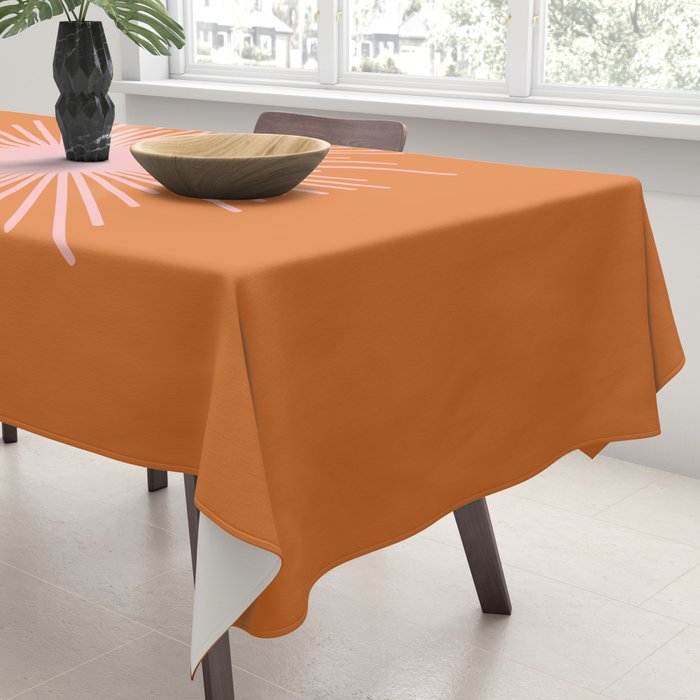 Sunburst - Minimalist Mid Century Modern Sun in Pink and Orange Tablecloth Gallery Image 3