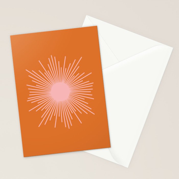 Sunburst - Minimalist Mid Century Modern Sun in Pink and Orange Stationery Card Gallery Image 2