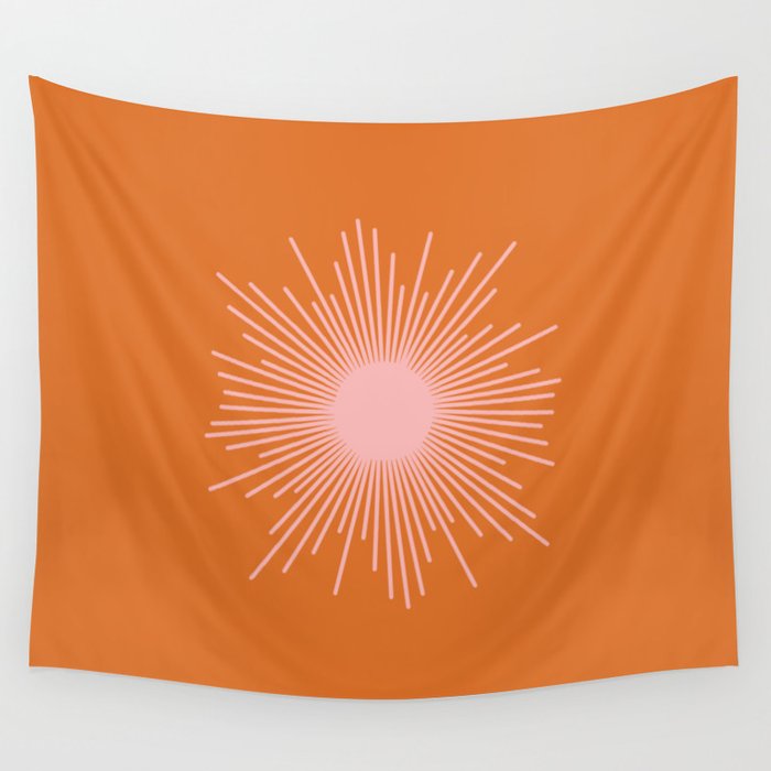 Sunburst - Minimalist Mid Century Modern Sun in Pink and Orange Wall Tapestry Gallery Image 4