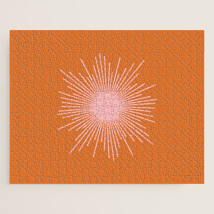 Sunburst - Minimalist Mid Century Modern Sun in Pink and Orange Jigsaw Puzzle Gallery Image 1