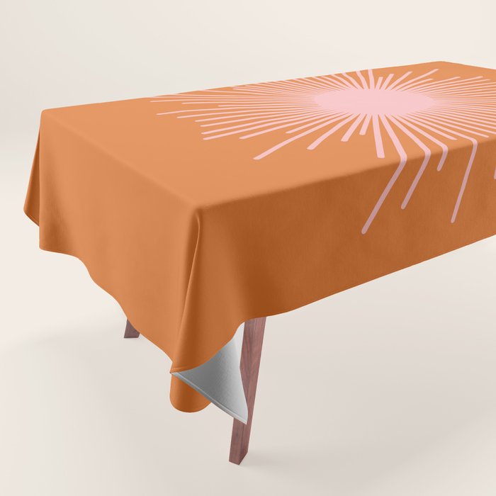Sunburst - Minimalist Mid Century Modern Sun in Pink and Orange Tablecloth Gallery Image 1
