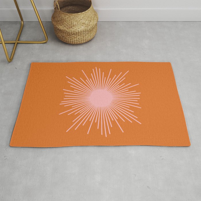 Sunburst - Minimalist Mid Century Modern Sun in Pink and Orange Rug Gallery Image 1