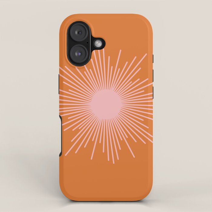 Sunburst - Minimalist Mid Century Modern Sun in Pink and Orange iPhone Case Gallery Image 1