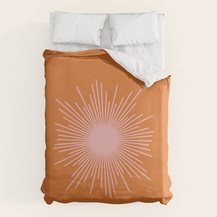 Sunburst - Minimalist Mid Century Modern Sun in Pink and Orange Duvet Cover Gallery Image 6