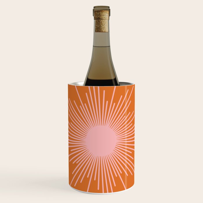 Sunburst - Minimalist Mid Century Modern Sun in Pink and Orange Wine Chiller Gallery Image 1