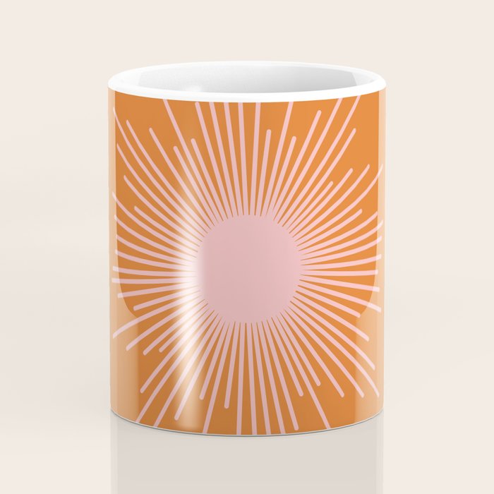 Sunburst - Minimalist Mid Century Modern Sun in Pink and Orange Coffee Mug Gallery Image 4