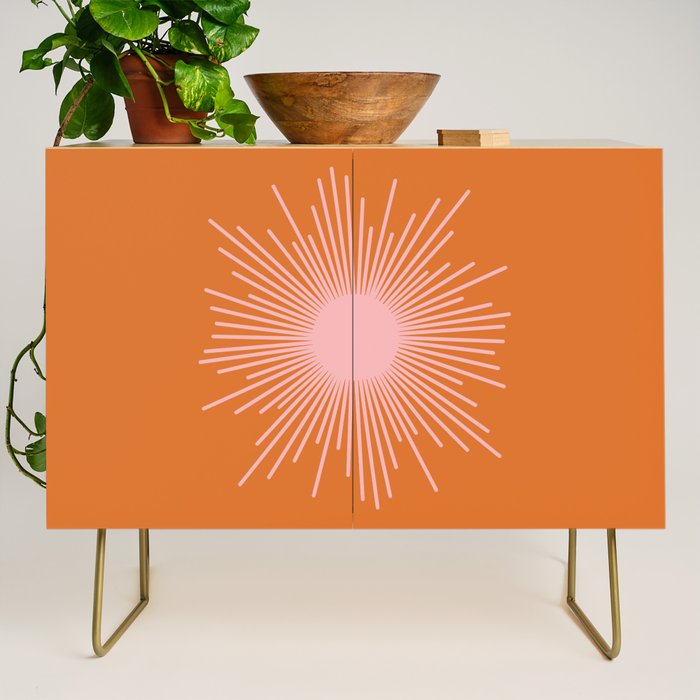 Sunburst - Minimalist Mid Century Modern Sun in Pink and Orange Credenza Gallery Image 1