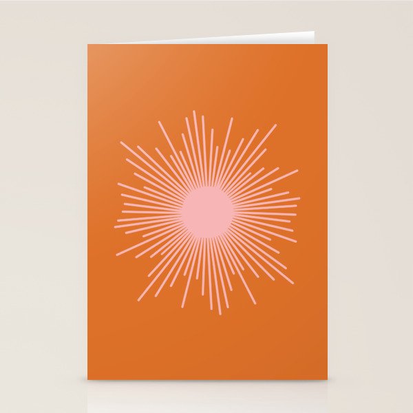 Sunburst - Minimalist Mid Century Modern Sun in Pink and Orange Stationery Card Gallery Image 1