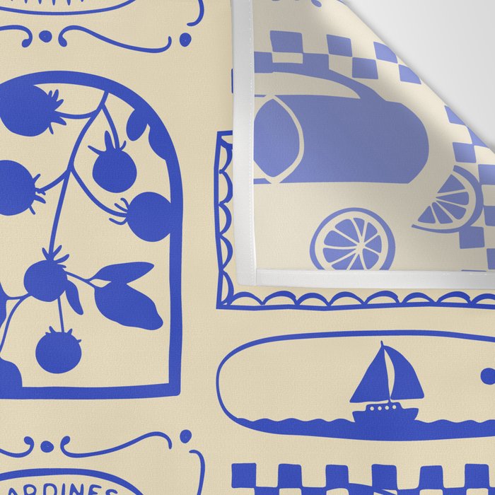 Blue summer vacation patchwork art pattern Wall Tapestry Gallery Image 3