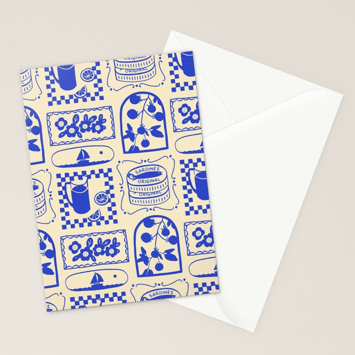 Blue summer vacation patchwork art pattern Stationery Card Gallery Image 2