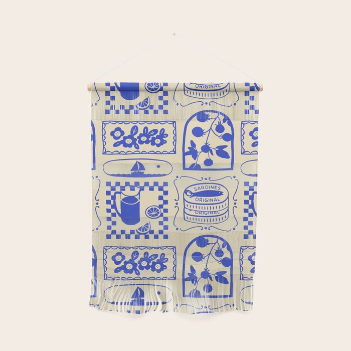 Blue summer vacation patchwork art pattern Wall Hanging Gallery Image 1