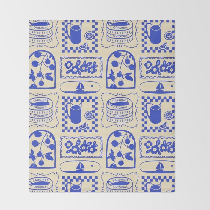 Blue summer vacation patchwork art pattern Throw Blanket Gallery Image 2
