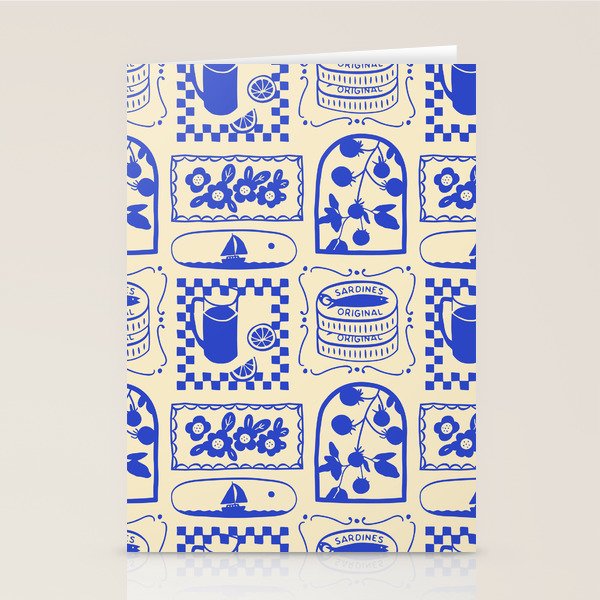 Blue summer vacation patchwork art pattern Stationery Card Gallery Image 2