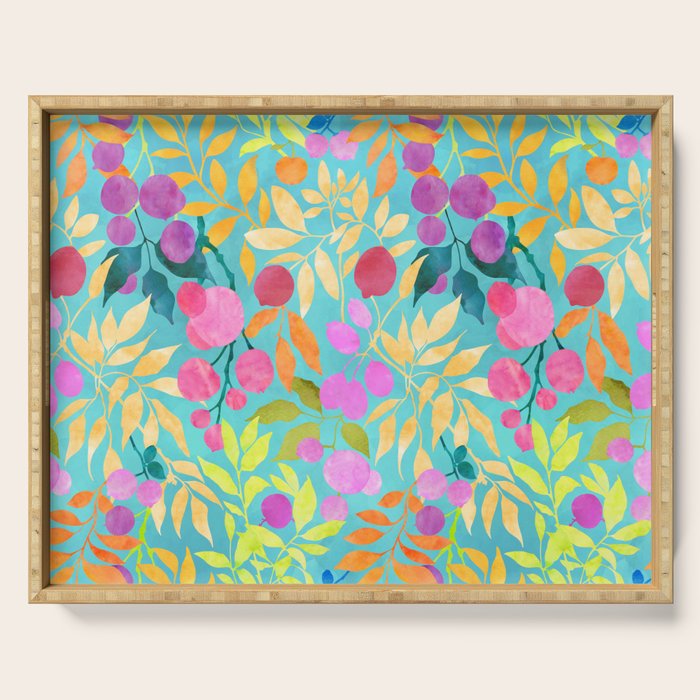 Exotic Fruit Garden Tropical Summer Foliage And Fruit Turquoise Serving Tray Gallery Image 1