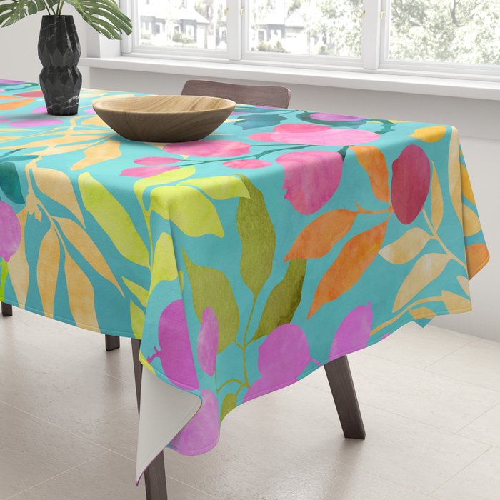 Exotic Fruit Garden Tropical Summer Foliage And Fruit Turquoise Tablecloth Gallery Image 3