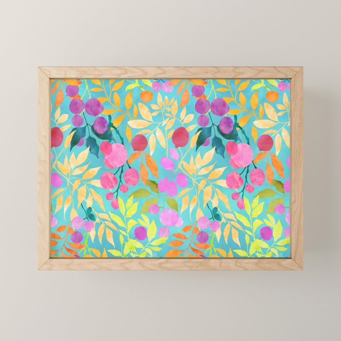Exotic Fruit Garden Tropical Summer Foliage And Fruit Turquoise Mini Art Print Gallery Image 1