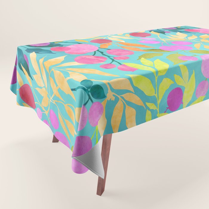 Exotic Fruit Garden Tropical Summer Foliage And Fruit Turquoise Tablecloth Gallery Image 1