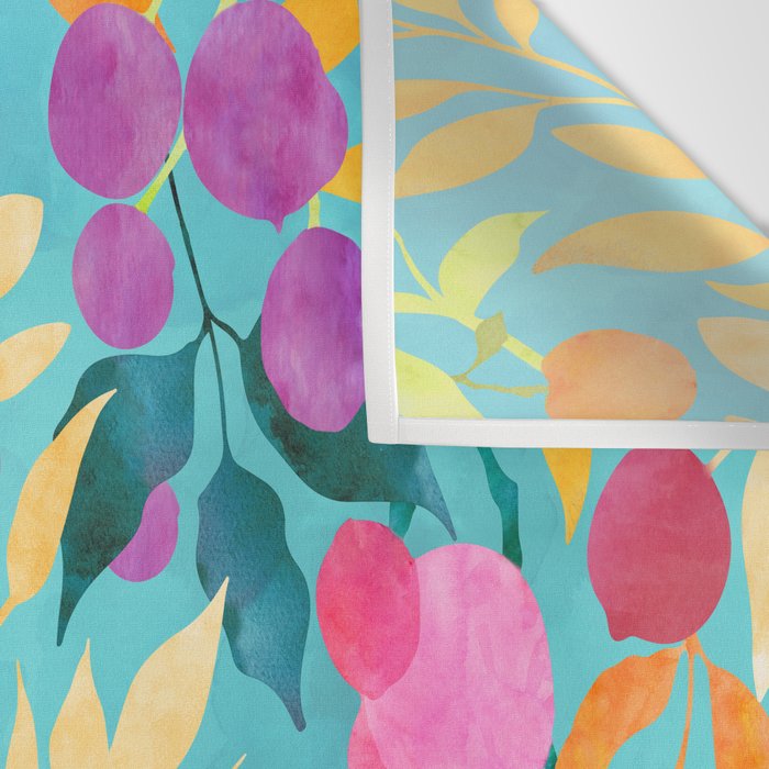 Exotic Fruit Garden Tropical Summer Foliage And Fruit Turquoise Wall Tapestry Gallery Image 3