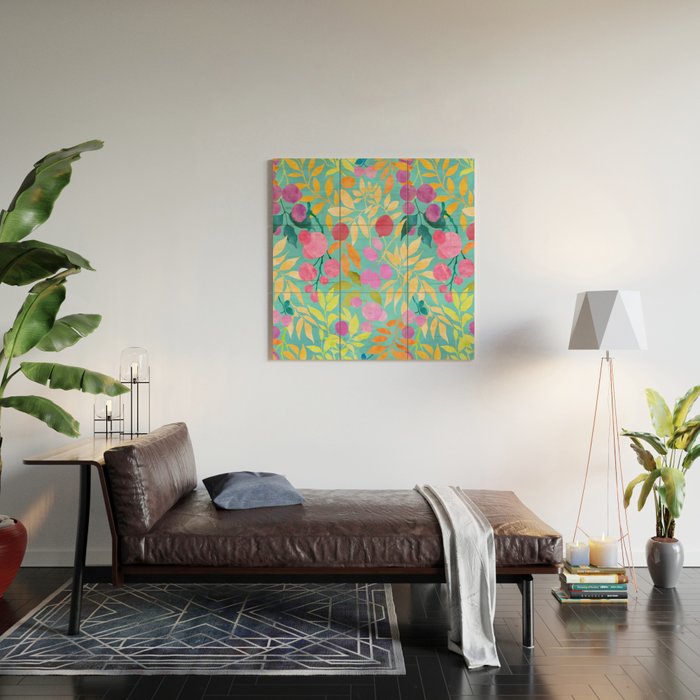 Exotic Fruit Garden Tropical Summer Foliage And Fruit Turquoise Wood Wall Art Gallery Image 2