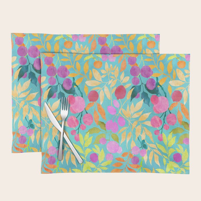 Exotic Fruit Garden Tropical Summer Foliage And Fruit Turquoise Placemat Gallery Image 1