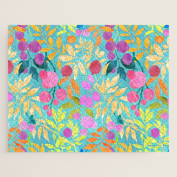 Exotic Fruit Garden Tropical Summer Foliage And Fruit Turquoise Jigsaw Puzzle Gallery Image 1