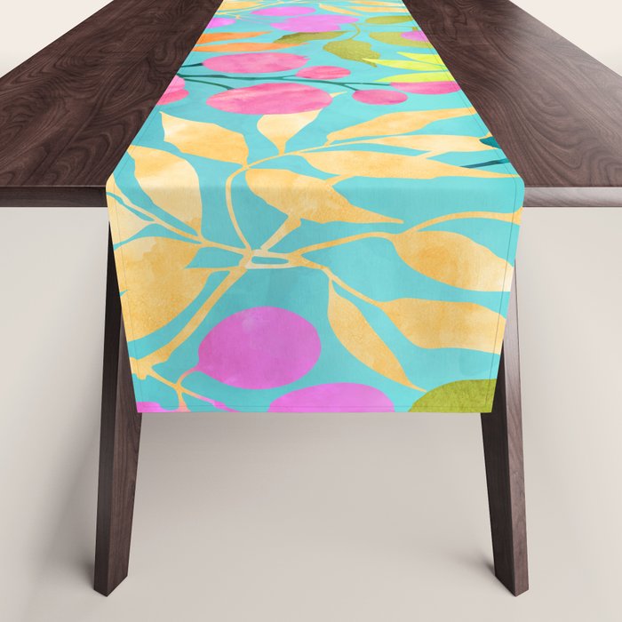 Exotic Fruit Garden Tropical Summer Foliage And Fruit Turquoise Table Runner Gallery Image 1